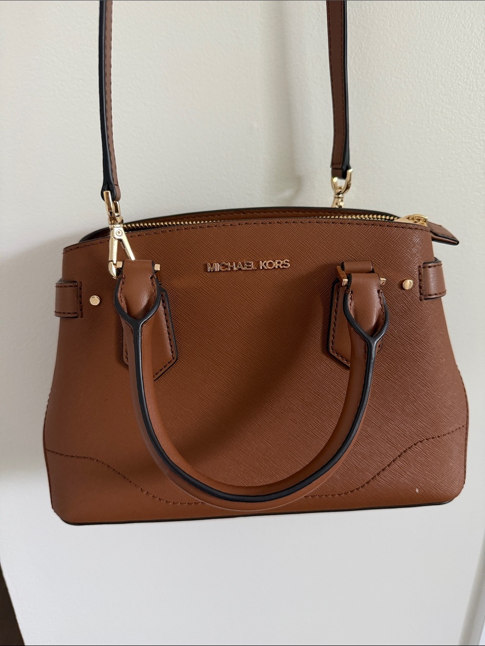 Michael Kors Brown Leather Satchel Crossbody Bag Gold Hardware